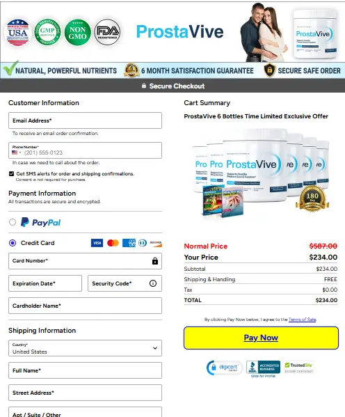 ProstaVive Secure Checkout Page